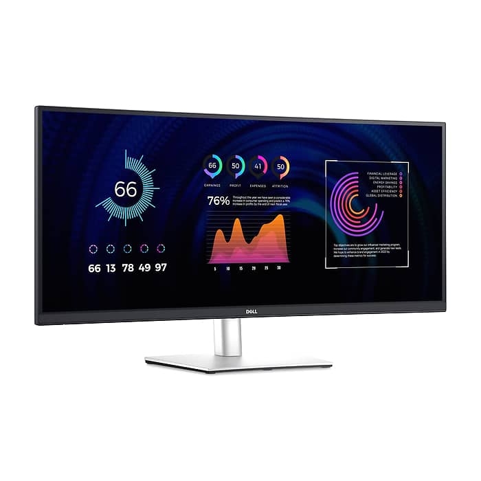 Dell P3424WE, 34" Curved, WQHD AG, IPS, 21:9, 5ms, 1000:1, 300 cd/m2, (3440x1440 ), 99% sRGB, HDMI, DP, USB-C PD of up to 90W, USB 3.2 hub, KVM ports, RJ45, ComfortView Plus, Height Adjustable, Swivel, Tilt, Black (тъмнейл - 2)