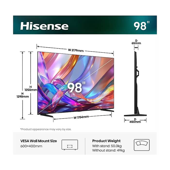 Hisense 98" E7S, 4K Ultra HD 3840x2160, Quantum Dot, 144Hz, Light Sensor,IPS, HDR 10+, HLG, Dolby Vision IQ, Dolby Atmos, Smart TV, WiFi 5GHz, WiFi Direct, BT, Anyview Cast, 4xHDMI, 2xUSB, LAN, CI+, DVB-T2/C/S2, Black (тъмнейл - 2)