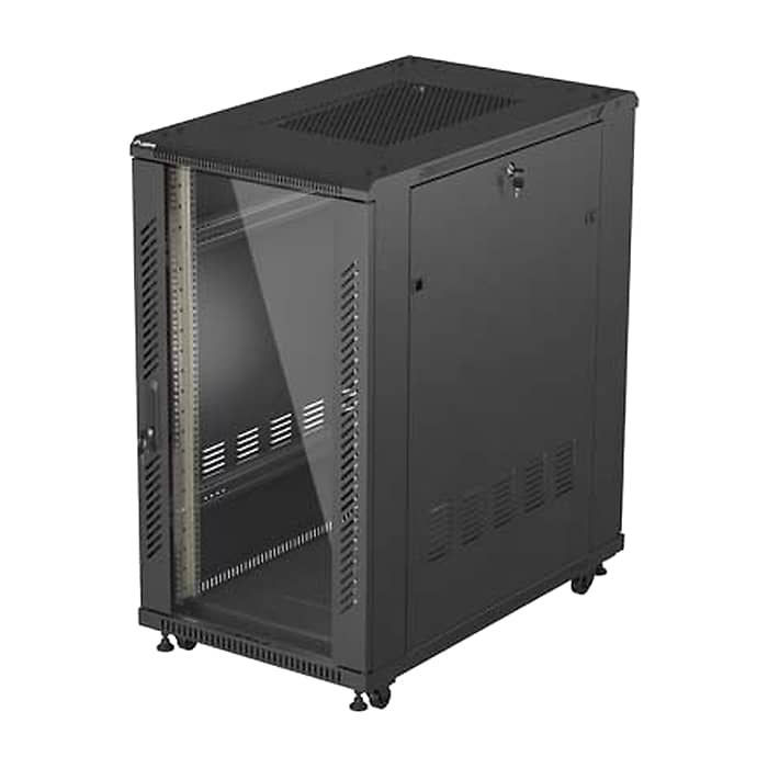 Lanberg Rack Cabinet 19" Free-Standing 22U/600X1000 (FlAT Pack) With Glass Door Black (тъмнейл - 2)