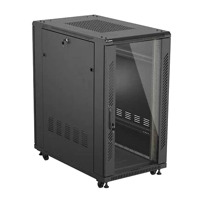 Lanberg Rack Cabinet 19" Free-Standing 22U/600X1000 (FlAT Pack) With Glass Door Black (тъмнейл - 3)