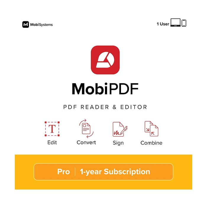 MobiPDF Pro for Teams, with Seats + MobiDrive 500 GB/user, 1 user, 1 year