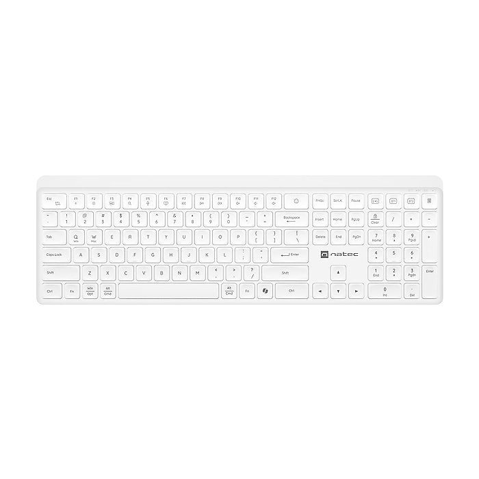Natec Wireless Keyboard Tang US, BT+2.4GHz, Silent, Slim, White