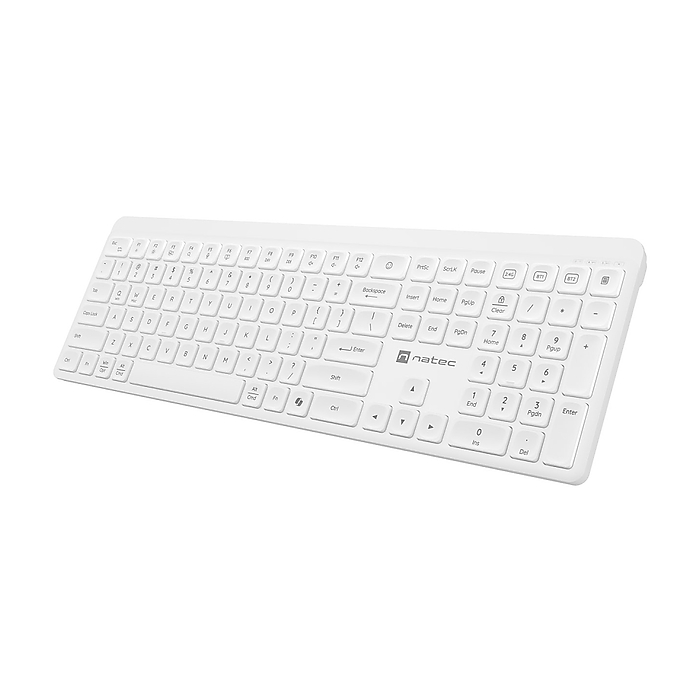 Natec Wireless Keyboard Tang US, BT+2.4GHz, Silent, Slim, White (тъмнейл - 3)
