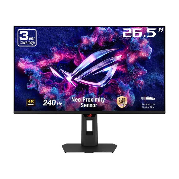 Asus ROG Strix OLED XG27UQDMS,gaming monitor,27-inch (26.5 inch viewable) 4K (3840 x 2160) QD-OLED panel, 240 Hz, 0.03 ms (GTG), G-SYNC, custom heatsink, Neo Proximity Sensor, uniform brightness, 99% DCI-P3, OLED Care Pro, ASUS DisplayWidget Center, Blac